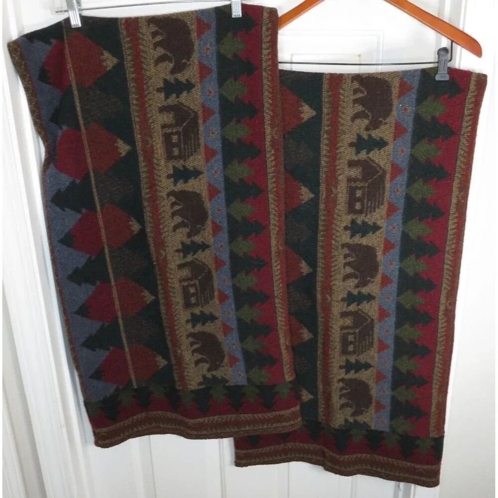 Wooded River Pillow Sham Set Of 2 Cabin Bear Rustic Motif Wool Blend USA Made*